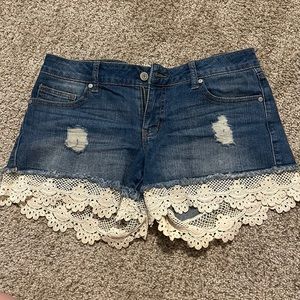 Laced jean shorts